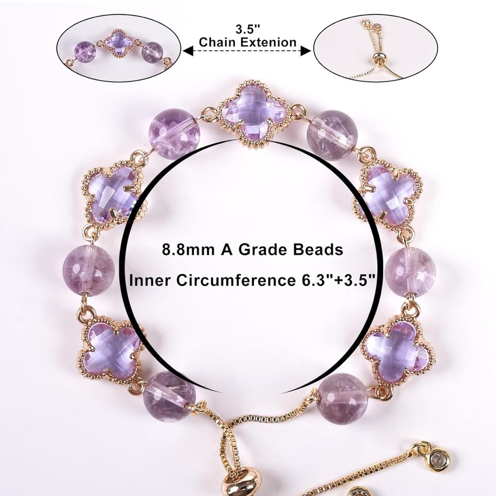 🆕New Purple Amethyst Four Leaf Clover Bracelet - Picture 15 of 16